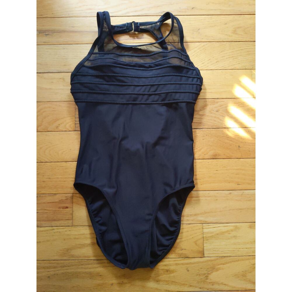 Jantzen Black One Piece Swimsuit Pleated Bust Vintage Style Classic Size 12L